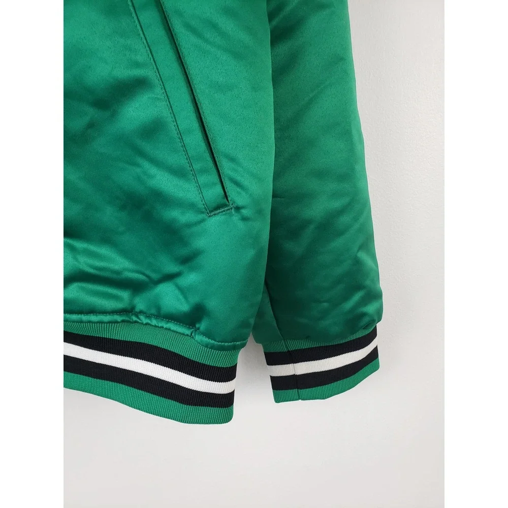 Boston Celtics Satin Varsity Jacket Green Snap Front Mitchell & Ness Mens Large